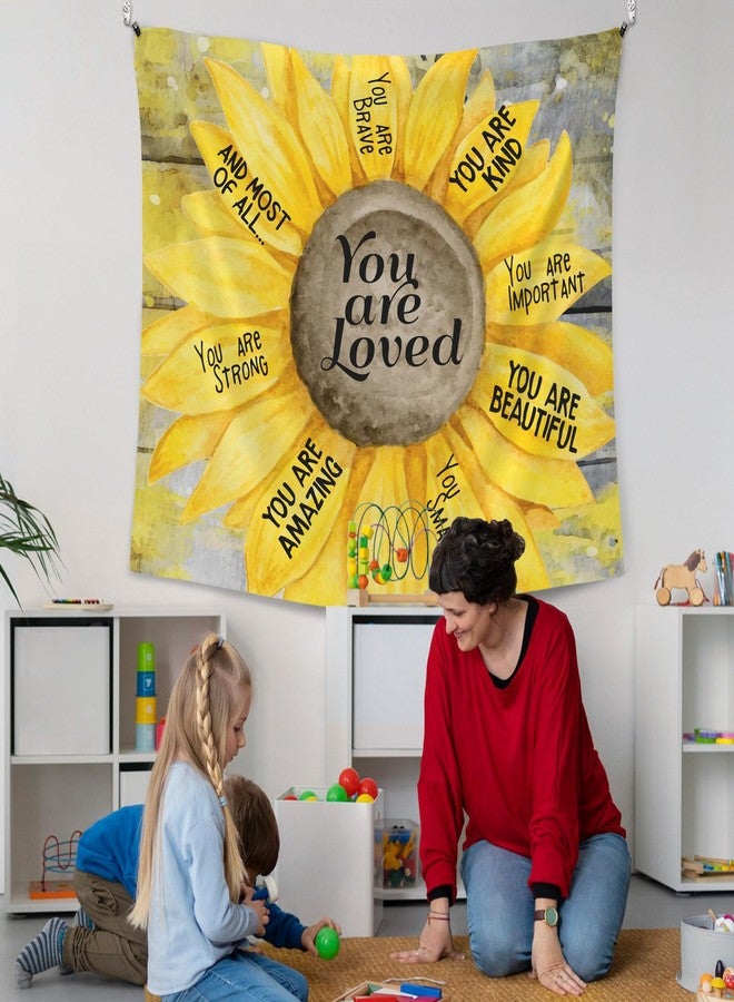 XLDLIOO Vintage Inspirational Sunflower Wall Tapestry, You Are Loved Kind Tapestry Hanging for Kids Girly Room Classroom, Rustic Summer Tapestries Wall Decor Art for Bedroom Dorm Living Room 50x60in - Image 4